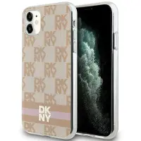 DKNY IML rutete ensfarget mønster og trykte striper MagSafe-etui for iPhone 11 / Xr - rosa