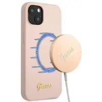 GUESS GUHMP13MLSLMGLP iPhone 13 6.1" Light Pink Hardcase Silicone with Gold Logo Magsafe