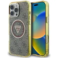 GUESS IML metallglitter 4G sirkel triangel MagSafe-etui for iPhone 16 Pro Max - Brun