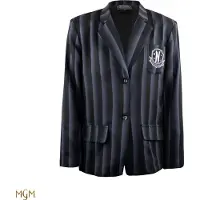 Cinereplicas Onsdag Nevermore Academy Svart Stripet Blazer Jakke Dress