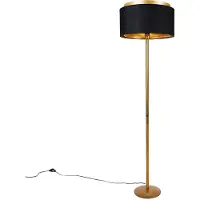 QAZQA Moderne gulvlampe gull med skjerm sort med gull - Simplo