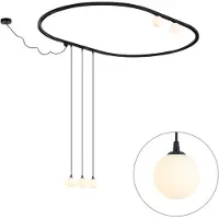 QAZQA Moderne ovalt skinnesystem svart med 3 pendellamper og 2 taklamper hvit 1-fase - Iconic Perle