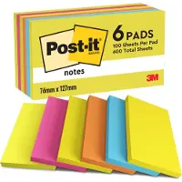 Post It Post-it 655-TFEN - Noter - 76 x 127 mm - 600 ark (6 x 100) - neongrønn, ultrablå, neonoransje, ultrarosa, ultragul