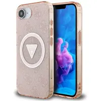 GUESS IML Metall Glitter 4G Circle Triangle MagSafe-etui for iPhone 16e - rosa