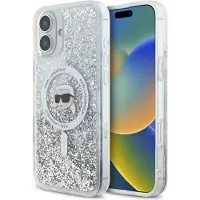 Karl Lagerfeld Liquid Glitter Karl Head Magsafe-etui for iPhone 16 Plus - Klar