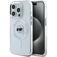 Karl Lagerfeld IML Metal Karl Head MagSafe-etui i metall for iPhone 15 Pro Max Hvit