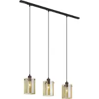 QAZQA Moderne skinnesystem svart med 3 pendellamper av gult glass 1-fase - Iconic Dome