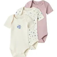 Name it Bodyer k/e - Noos - NbfBody - 3-pack - Jet Strøm Flower - - 56 - Kortermet body