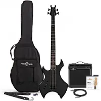 Gear4Music Harlem X Left Handed Bass Guitar + 15W Forsterkerpakke Svart