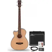 Gear4Music Elektroakustisk Venstrehendt Bassgitar Natural 35 W Bassforsterker og Tilbehørspakke