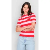 24COLOURS 12481A Striped Flower T-skjorte rosa