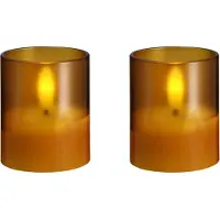 Moods & More LED glass candle - Hurricane - Honey Mustard - 47x57 mm - 2 pcs
