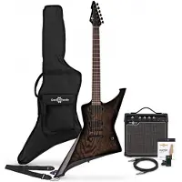 Gear4Music Harlem Z Elektrisk Gitar + 15W Forsterkerpakke Svart