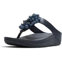 FitFlop for woman. A2D-399 Bead-Cluster Bead-Cluster Toe-Post navy leather sandals (39), 3 to 5 cm, None, Casual