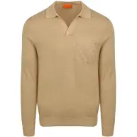 Suitable Longsleeve Knitted Polo Riva Pocket Sand Beige Størrelse