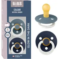 BIBS Colour Lysende smokker - Str. 1 - 2-pack - Rund - Petrol/De - - 0-6 md - Smokk