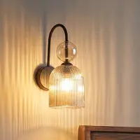 TK Lighting Vegglampe Sophia, konjakk/svart, glass, høyde 33,5 cm, E14