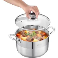 Vevor Rustfritt Stål Kraftgryte, 7,6 L Rustfritt Stål Kraftgryte med Glasslokk, PFOA-fri, PFAS-fri, Kompatibel med Gasskomfyrer, Induksjonstopper, Elektriske Komfyrer, For Supper, Stuinger og Pasta