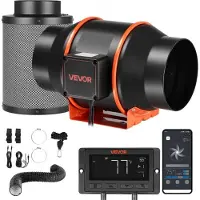 Vevor Inline Duct Viftesett med karbonfilter, 683 m³/t 152,4 mm EC-motor med eksosventilasjon og 10-trinns, PWM-kontroller, appkontroll, timer, kjøling for dyrketelt, innendørs hagearbeid, hydroponikk