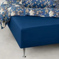 Borg Living Mykt laken 90x200 cm - Formsydd laken i 100% bomullssatin - Blått bokslaken til madrass - By Night satin laken