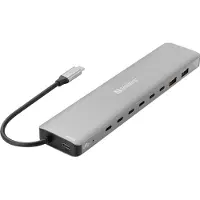 Sandberg USB-C to 8xUSB-C+2xUSB-A 100W USB-hub - 10 porter - Grå