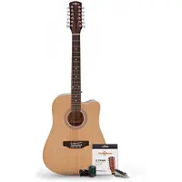 Gear4Music Dreadnought 12-Strengs Akustisk Gitar og Tilbehørspakke fra Naturell