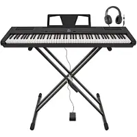 Gear4Music SDP-3 Scenepiano fra + Stativ Pedal og Hodetelefoner
