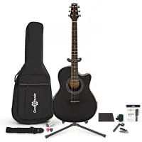 Gear4Music Roundback Akustisk Gitar Komplett Spillerpakke fra Svart