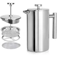 INF Rustfritt stål French Press kaffetrakter med filter - Manuell kaffe- og tebrygger 800 ml