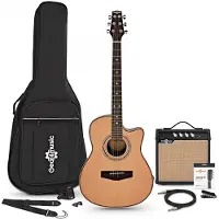 Gear4Music Roundback Elektroakustisk Gitar + 15W Forsterkerpakke Natural