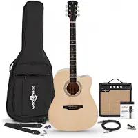 Gear4Music Dreadnought Cutaway Elektroakustisk Gitar Naturell 15 W Akustisk Forsterker & Tilbehørspakke