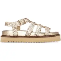 Carmela for woman. 16303002-ORO Leather Sandals 163030 golden (38), Flat, Buckle, Casual