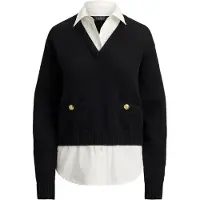 Ralph Lauren for woman. 200B24254001 Black cotton sweater with button trim (M), Casual