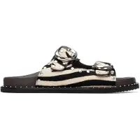 Carmela for woman. 16305604-CEBRA Leather Sandals 163056 white (36), Flat, Buckle, Casual, Animal Print