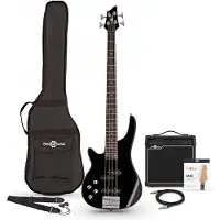 Gear4Music Chicago Venstrehendt Bassgitar + 15W Forsterkerpakke Svart