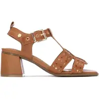 Carmela for woman. 16325102-CAMEL Leather Sandals 163251 brown (41), 5 to 8 cm, Buckle, Casual, Classic