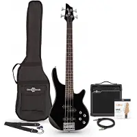 Gear4Music 3/4 Chicago Bassgitar + 15W Forsterkerpakke Svart