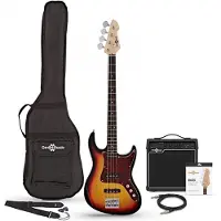 Gear4Music LA II Bassgitar + Tweed 15W Forsterkerpakke Sunburst