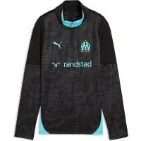 Puma Olympique de Marseille Training Quarter-Zip Top Youth, Clothing, Black/Aqua, 11-12Y