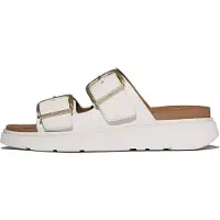 FitFlop for woman. B1J-194 Gen-FF Buckle Two-Bar Leather Slides ? Urban White (6.5), Flat, Casual