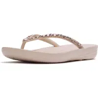FitFlop for woman. JC8-D46 Nude iQushion Multi-Crystal Ergonomic Flip Flops (37), Flat, None, Beachwear