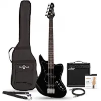 Gear4Music Seattle Short Scale Bassgitar + 15W Forsterkerpakke Svart