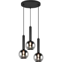 TRIO Moderne pendellampe svart med røykglass 3 lys - Clayton