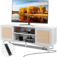 Vevor TV-stativ i rotting 191 cm TV Boho TV-skap hvitt TV-skap
