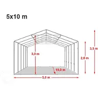 TOOLPORT 5x10 m partytelt, PVC-presenning, hvit, med bunnramme