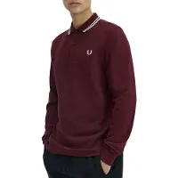 Fred perry for man. M3636 Burgundy long-sleeve Twin Tipped polo shirt (XXL), Casual, Maroon, Cotton, Long sleeve