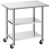 Vevor arbeidsbord i rustfritt stål, 61x91,5 cm matlagingsbord med 2 hyller og hjul, arbeidsstasjon for storkjøkken, kraftig arbeidsbord i metall, for restaurant, hjem, hotell, garasje, utendørs