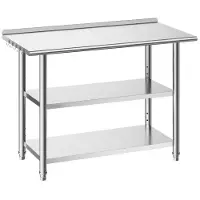 Vevor arbeidsbord i rustfritt stål, 61x122 cm matlagingsbord med 2 hyller og bakplate, arbeidsstasjon for storkjøkken, kraftig arbeidsbord i metall, for restaurant, hjem, hotell, garasje, utendørs