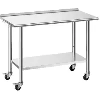Vevor arbeidsbord i rustfritt stål, 61x122 cm matlagingsbord med hjul, arbeidsstasjon for storkjøkken med justerbar underhylle, kraftig arbeidsbord i metall, for utendørs restauranter