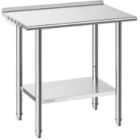 Vevor arbeidsbord i rustfritt stål, 61x91,5 cm matlagingsbord med bakplate, arbeidsstasjon for storkjøkken med justerbar underhylle, kraftig arbeidsbord i metall, for restaurant, hjem og utendørs